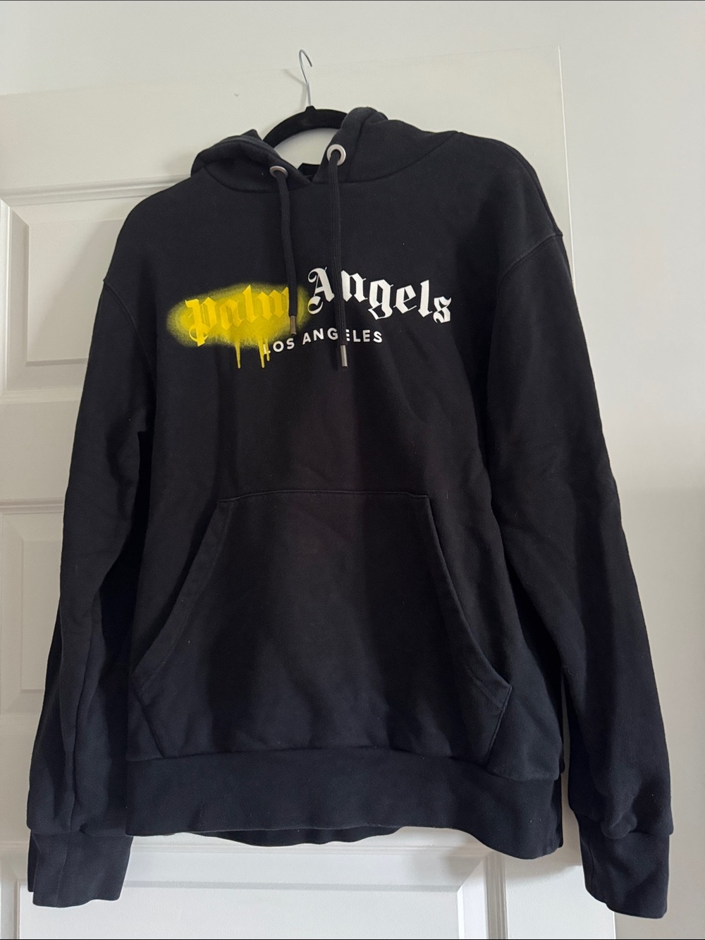 Palm Angels Black Hoodie with Yellow Graffiti Logo